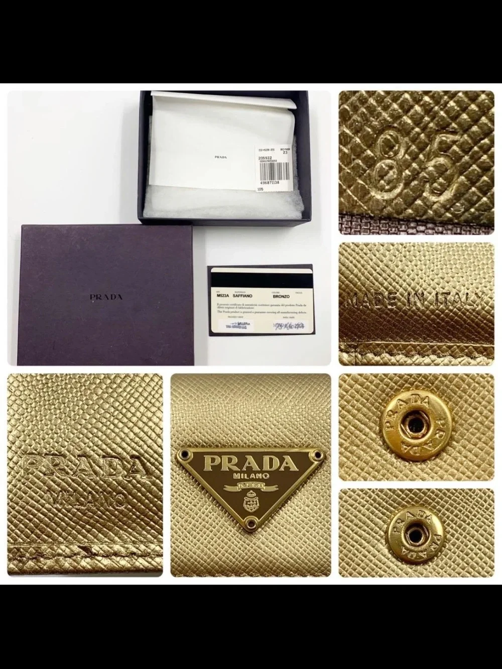 Prada Metallic Gold Saffiano Compact Wallet